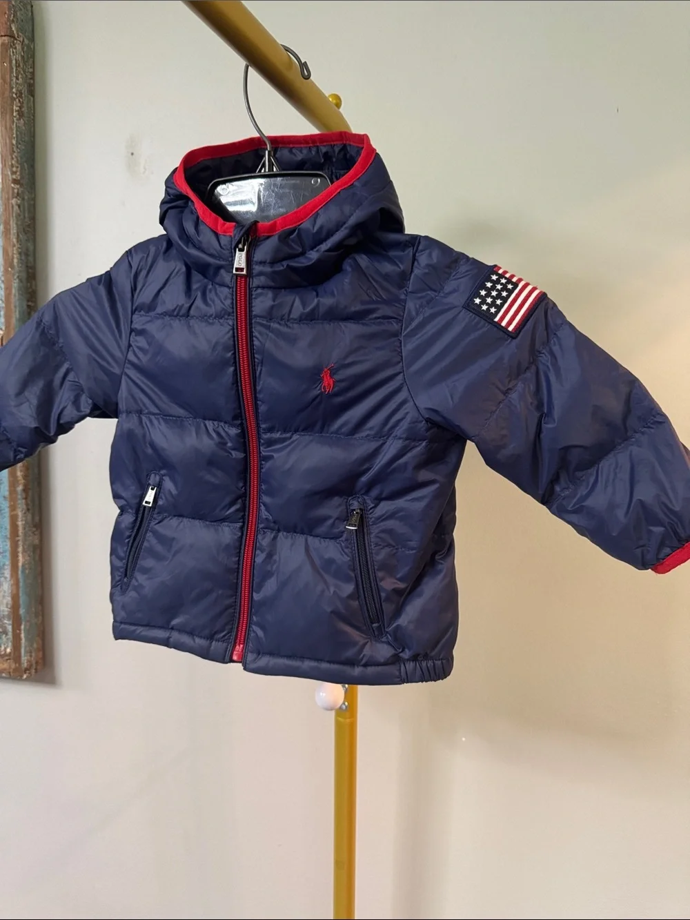Ralph Lauren Navy Puffer Jacket with Red Accents EUC 18 months